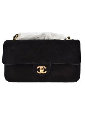 Chanel 26S Maxi Souplissimo Small Medium Black Suede Gold CC Logo Flap Bag